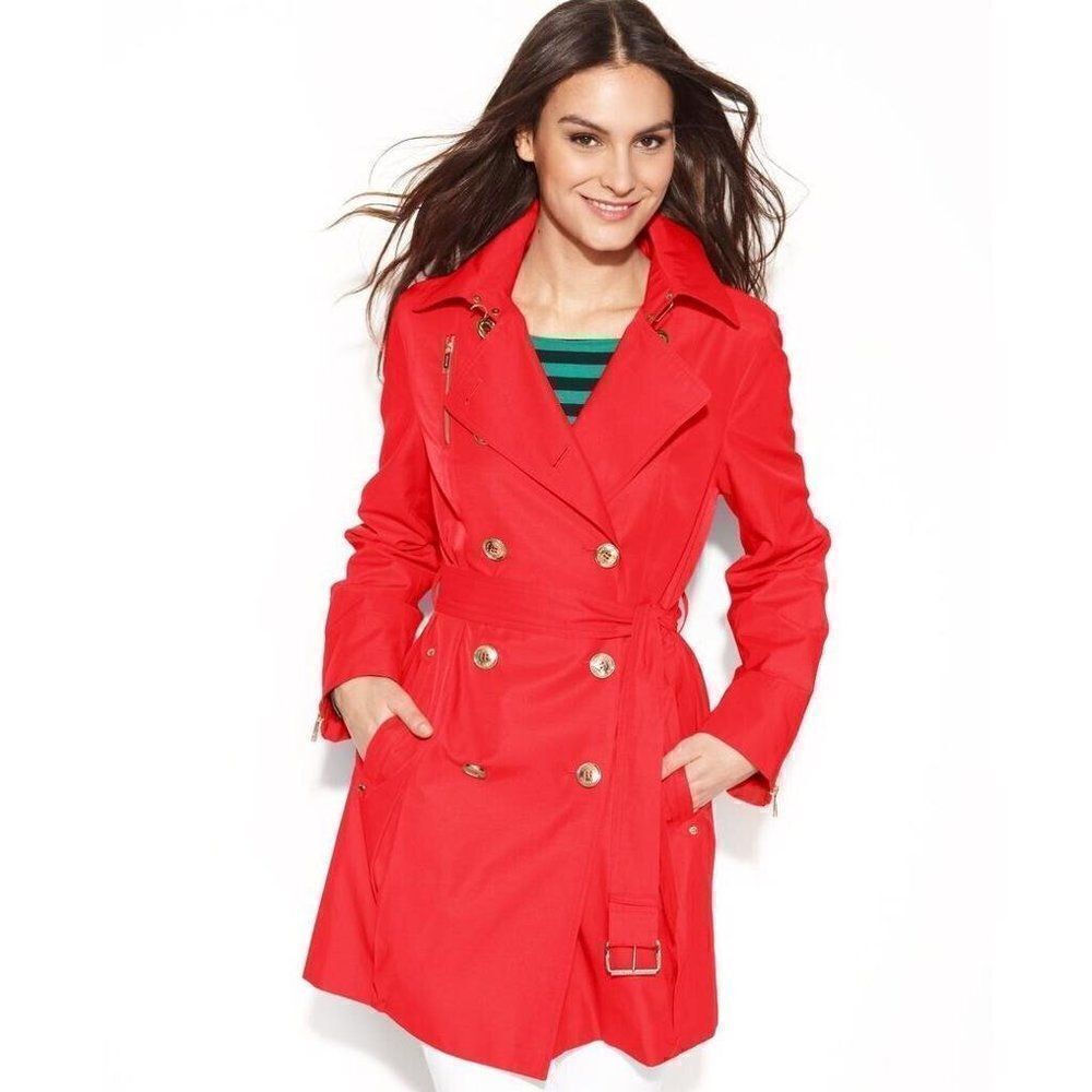 $190 Michael Michael Kors Double Breasted Belted Trench Coat Raincoat Jacket
